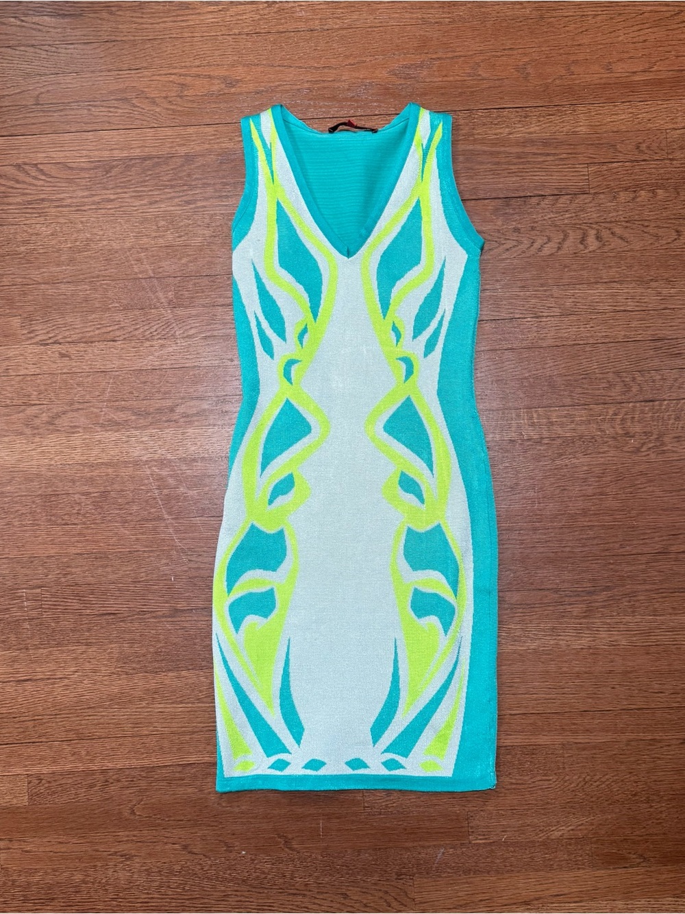 WOW couture Teal & Lime Sleeveless V-Neck Midi Dress - Women’s size S
